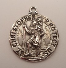 Vintage Regina Sterling Silver St. Christopher Medal Pendant 3.83g 3/4 inch picture