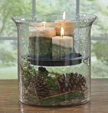 Hammered Glass Cylinder with Candle Pan Centerpiece picture