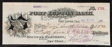 1902 Fort Lupton Bank CO Kountze Brothers Check Mary E. Smith w/ Steer Vignette picture