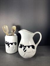 Set Of 2 Vintage~Otagiri ®️Japan Porcelain Cow Kitchen Items~Canister & Pitcher picture