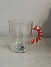 Rare Starbucks Holiday 2020 Glass 12 oz Candy Cane Handle Mug Cup Christmas New picture