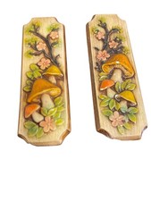 Vintage 1970s Retro Chalkware Mushroom Wall Plaques Set of 2 Plaster Art  picture