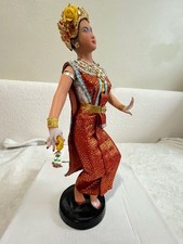 Vintage Thai Dancer Figurine 17 Inches Red Traditional Costume picture