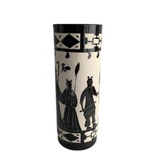 Large Vintage Black White Tall Skinny Vase Horse picture