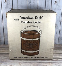NEW Vintage American Eagle Cooler Wooden Barrel Finish Prestige 1967 Portable picture