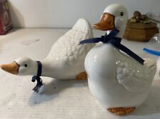 Vintage  Duck Figurines - Made In Taiwan - White & Blue picture