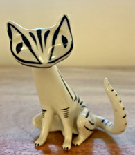 RARE Vintage Hollohaza Porcelain  MCM Minimal Black White Cat Hungary picture