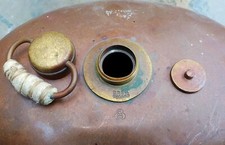 Antique D.R.G.M ( company history below) German Copper Bed Warmer with Brass Cap picture