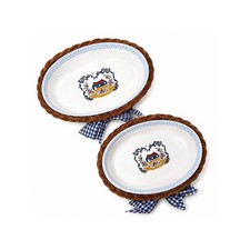 Vintage 1995 Teamson Stoneware Country Cottage Bowls Wicker Baskets Set of 2 picture