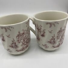 Queen's Chelsea Toile Pink and White Coffee Mugs X2 picture