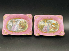 Pair Vintage Trinket Dish Tray Victorian Courting Couple Occupied Japan ATC picture
