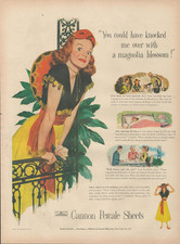 1948 Cannon Percale Sheet Magnolia Blossom Sheet New Orleans Mardi Gra Print Ad picture