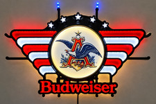 Budweiser Military LED Lighted Sign Patriotic Eagle Bar Man Cave NEW IN BOX picture