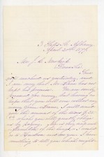 1877 Albany NY Letter Jeannie B. C. De Mello to J.C. Newkirk re: Taxes & Illness picture