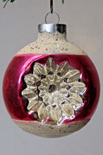 VTG Glass Mica Dbl Indent STAR Embossed Confetti BALL Christmas Ornament Franke picture