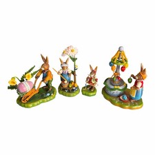 Hubrig Volkskunst Easter Bunny Figurines Lot 4 Wood Hasenland Erzgebirge Germany picture