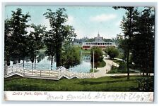 1907 Lord's Park Exterior Building River Lake Bridge Elgin Illinois IL Postcard picture