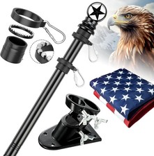 American Flag with Pole Kit - 5ft Heavy Duty Stainless Steel Flagpole for Outsid picture