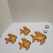6 Vtg 1960 Miller Studio Ink Chalkware Bubbles & Fish Orange & Gold Has A Repair picture