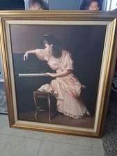 Vintage Original Oil On Canvas Woman At The Piano Signed David Paragol picture