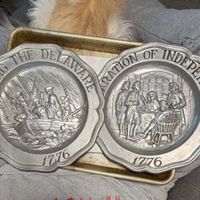 Vintage 1973 Sexton Great Moments American History Metal Wall Plates Set of 2 picture