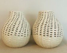 Pair of K&K Interiors White Ceramic Basket Weave Vases Pierced Latticework picture