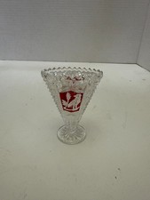 Vintage Hofbauer Byrdes Germany Crystal Fan Vase Ruby Red Bird Panel picture