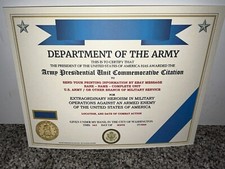 ARMY PRESIDENTIAL UNIT CITATION COMMEMORATIVE CERTIFICATE ~ TYPE-2 / W/PRINTING picture