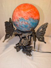 *Rare* Butterfly lamp with wrought iron stand glass globe orange art deco lamp picture