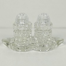 Vintage Bohemia Crystal Salt Pepper Shakers Tray Czechoslovakia Cubist Glass MCM picture