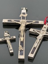 Set Of 3 Vintage German Pectoral Crucifix Skull Crossbones Cross Silver & Ebony picture