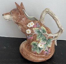 Vintage 1990 Fitz & Floyd Reynard Fox Ceramic Pitcher 1.25 Qt Woodland Spring picture