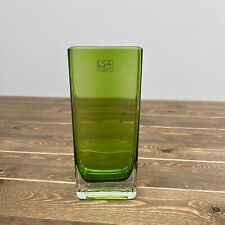 Vintage LSA International Handcrafted & Mouthblown Tall Green Rectangle Vase picture
