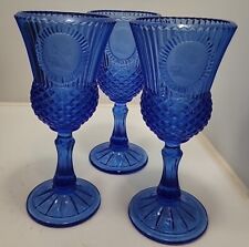 3 Vtg 1975 Avon Fostoria Cobalt Blue George Washington Goblets Candle Holders picture