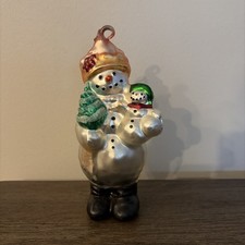 Vintage Dept 56 Large Snowman With Baby Handpainted Mercury Glass Ornament 7