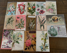 Pretty Lot of 15 Antique Greetings Postcards w. Lily of the Valley Flowers-h683 picture