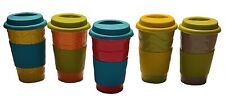 SCM Designs Embossed Glazed Stoneware Cups 12 Oz. Travel Tumbler Silicone Lid picture