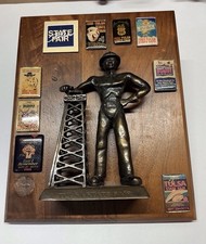 Rare  80s Tulsa State Fair Golden Driller Award Plaque +Commemorative Pins 86-94 picture