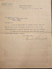1911 Senator Reed Smoot Signed Letter + 1930s Obituary Clippings Tariff Act picture