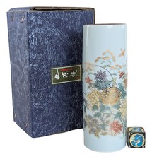 Kutani Ware Porcelain Vase Chrysanthemum Sparrow Floral Bird 7.5