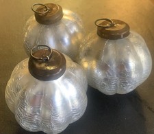3 Vtg Heavy Krugal Style Melon Shaped Crackled Glass Christmas Ornaments picture