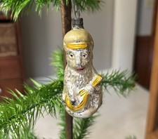 Rare  ANTIQUE GERMAN GLASS  CAT PLAYING MANDOLIN CHRISTMAS ORNAMENT  picture