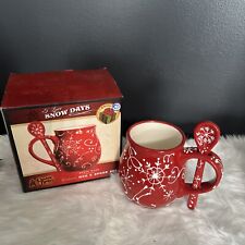 Cracker Barrel Mug and Spoon Just Chillin' Holiday Snowflakes Ceramic New In Box picture