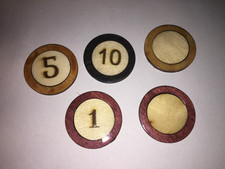 5 vintage wood hand carved poker chips picture