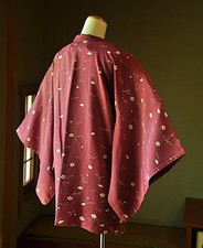 Vintage Japanese Kimono Haori Jacket Polyester Tyrian-Purple Plum/Dewdrop Grass picture