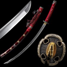 Red Real Tachi Katana Battle Ready Sharp T10 Carbon Steel Japanese Samurai Sword picture