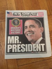 Barack Obama Becomes President New York Post Full Newspaper Nov 5 2008. picture