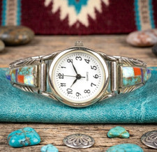 Navajo Watch Tips James Francisco Sterling Silver Turquoise Opal Inlay VTG JF picture