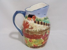 VTG WCL Ceramic Water or Tea Pitcher Fall Harvest Farm Hand Painted Colorful picture