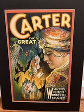 Authentic 1920s Carter The Great Magician Poster 22” X 14” On Card Stock picture